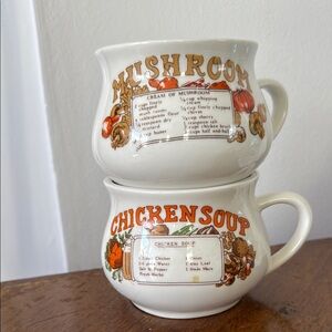 Vintage Mushroom and Chicken Soup Mugs